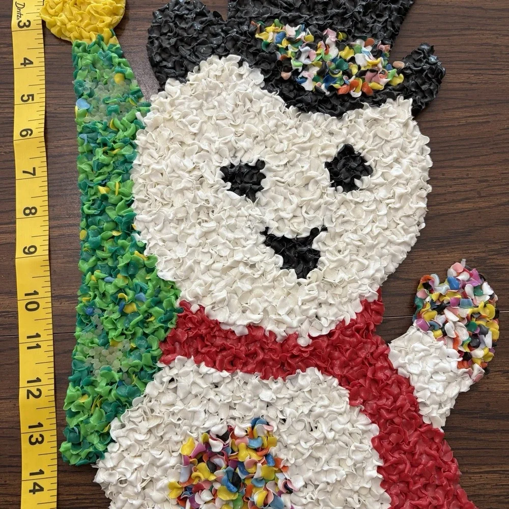 Vintage Melted Plastic‎ Popcorn Snowman Christmas Decoration Wall Hanging
